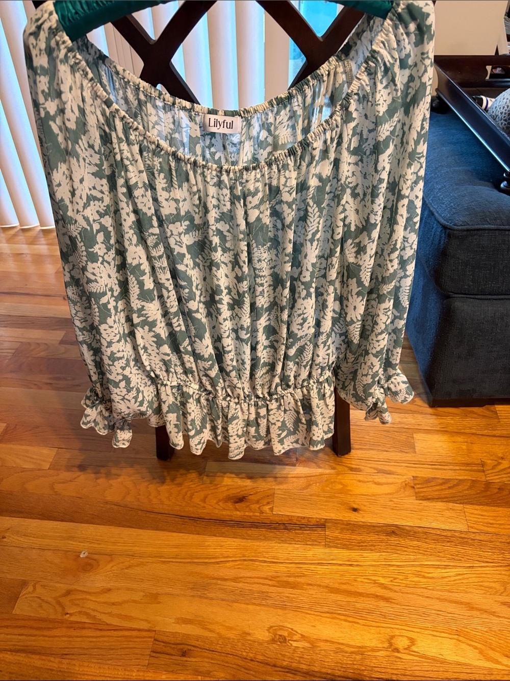 Lilyful Sage Green Floral Off-Shoulder Women’s Top
